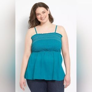 Lane Bryant 100% Cotton Classic Square-Neck Smocked Tank-Tahitian Tide 20W NWT